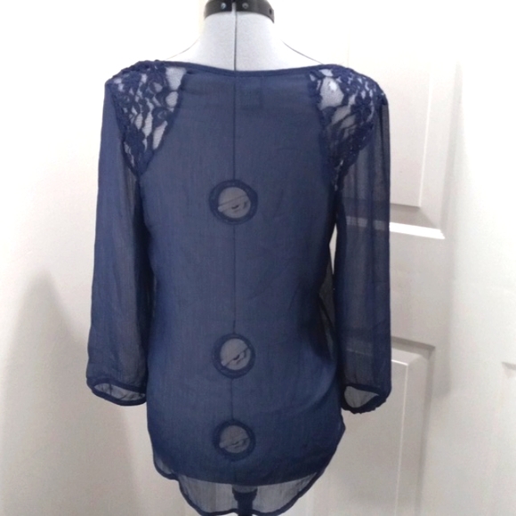 Charlotte Russe Navy Sheer W/Lace Sholders  Size Med - Picture 5 of 6